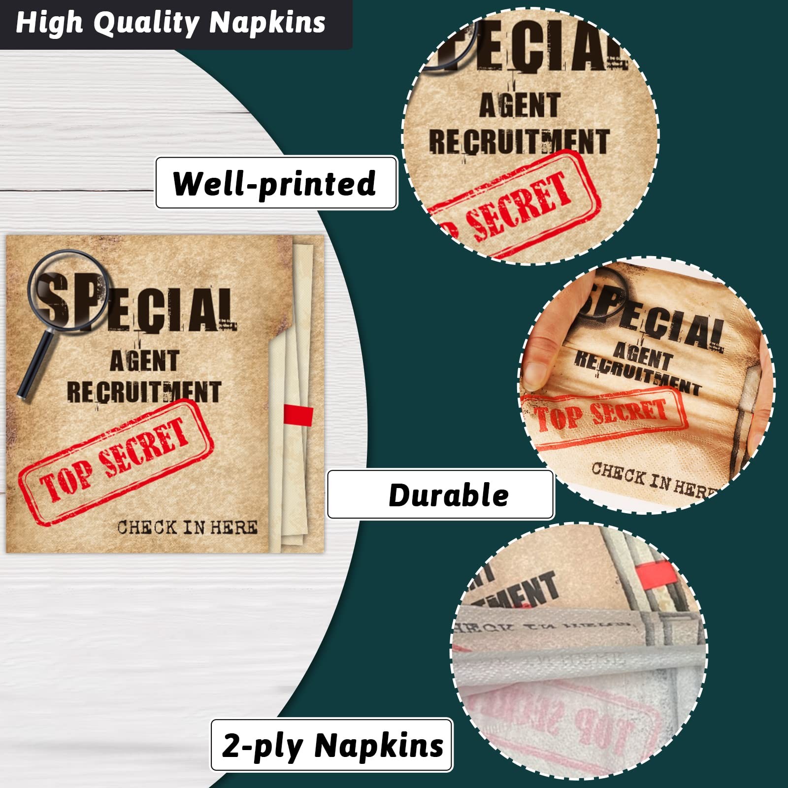 96 Pcs Secret Agent Birthday Party Paper Plate and Napkin Top Secret Spy Dete…