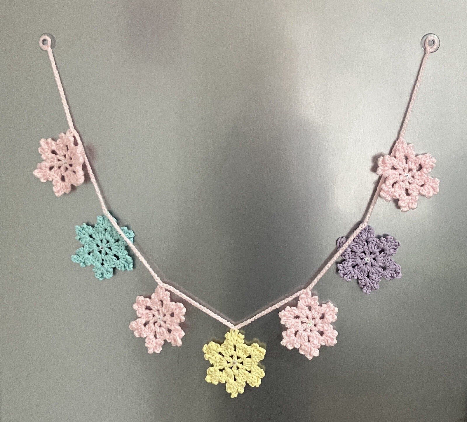 ❄️PRETTY Christmas Bunting Snowflake Window Pastel Pink Hand Crochet Gift