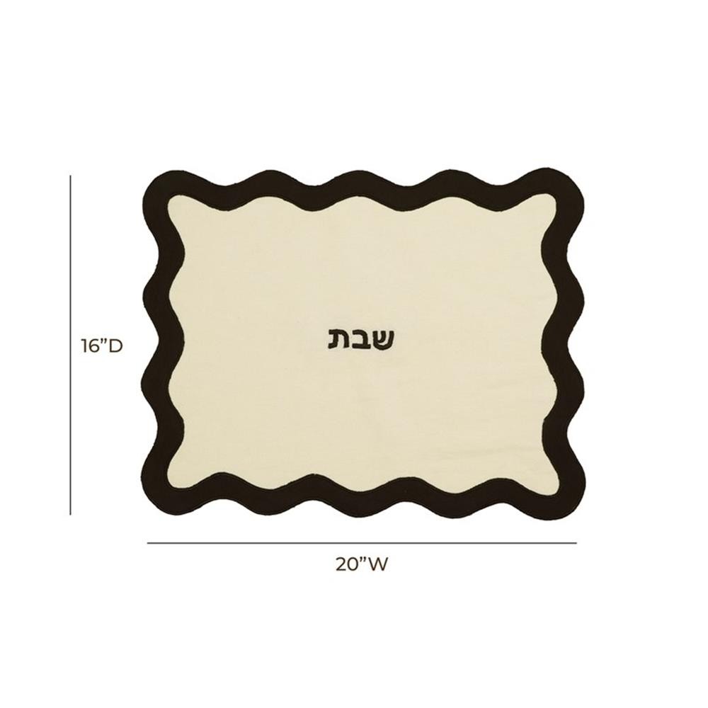 Pemberly Row Contemporary Cream & Black Wavy Fabric Challah Cover