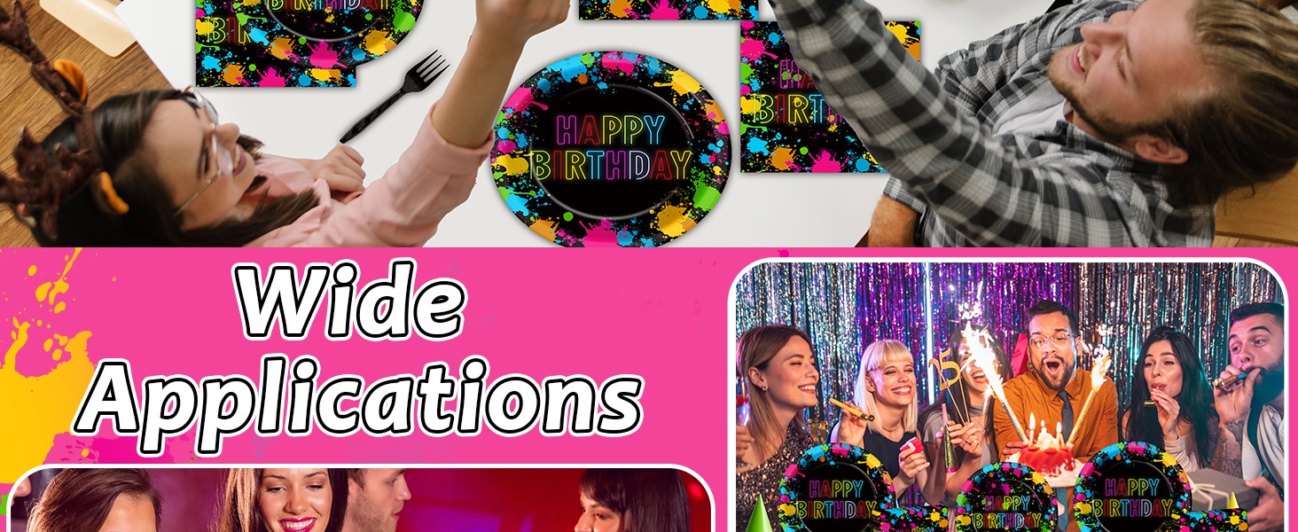 200pcs Neon Party Paper Plate and Napkins Supplies Neon Birthday Party