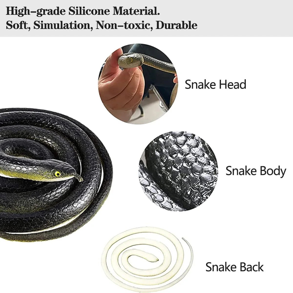 52 Inch Fake Realistic Snake for Kids Adults (Black)