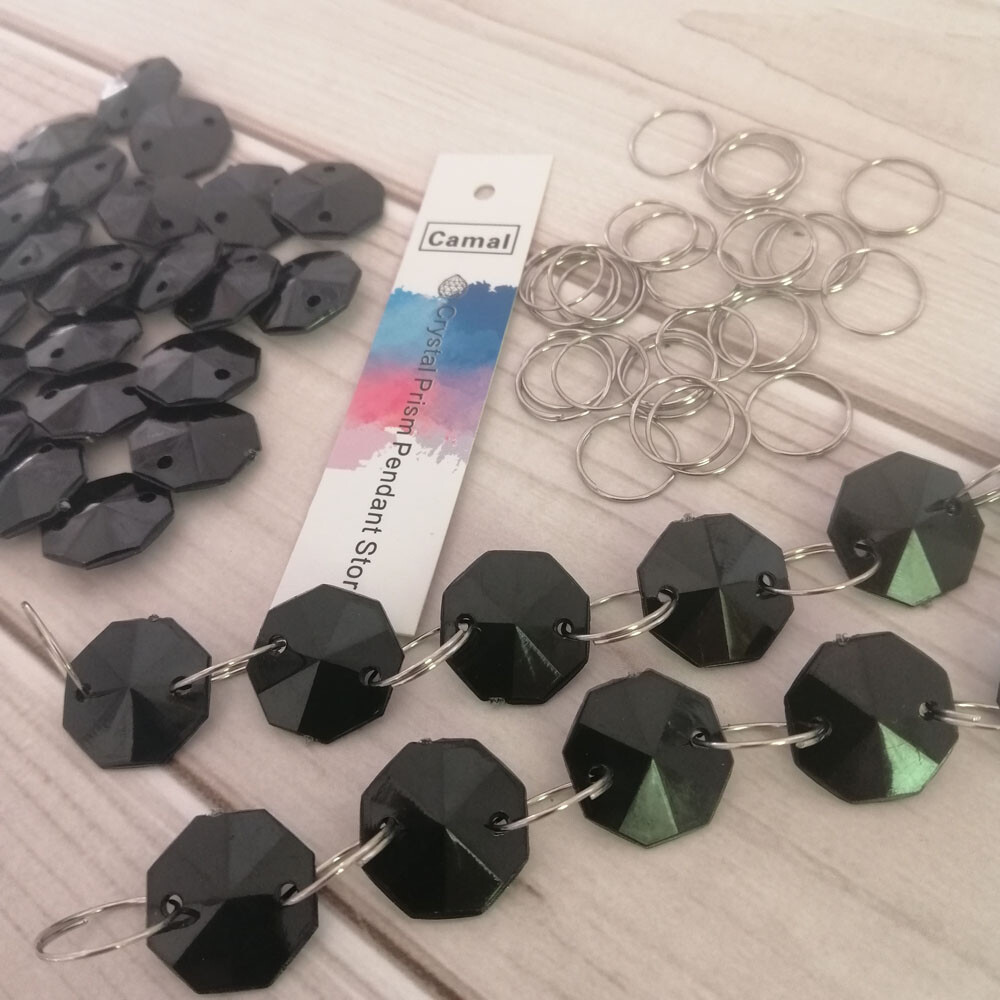 500Pcs Black Octagons + Rings Garland Bead Decoration Acrylic Crystal Chandelier