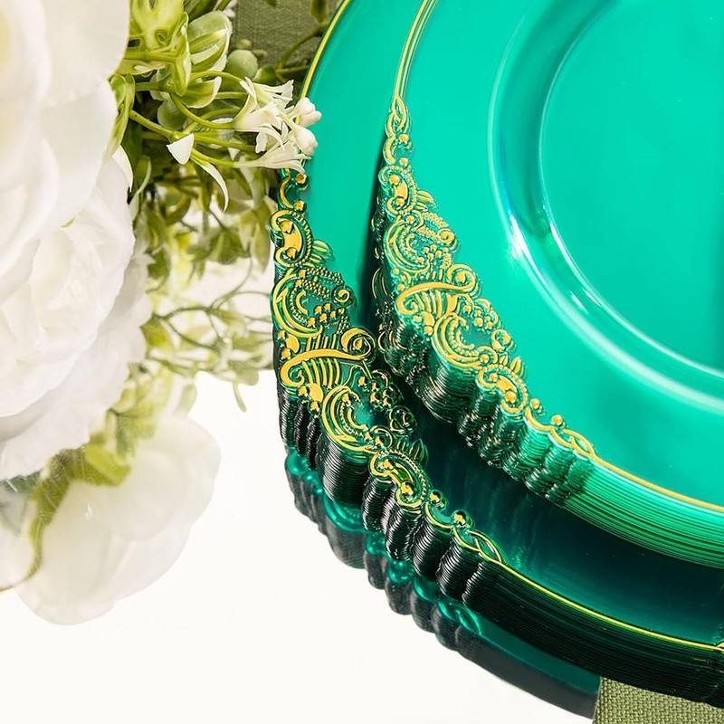 Premium Disposable Plastic Plates Set 25 Guests W/ Gold Cutlery & Napkins New