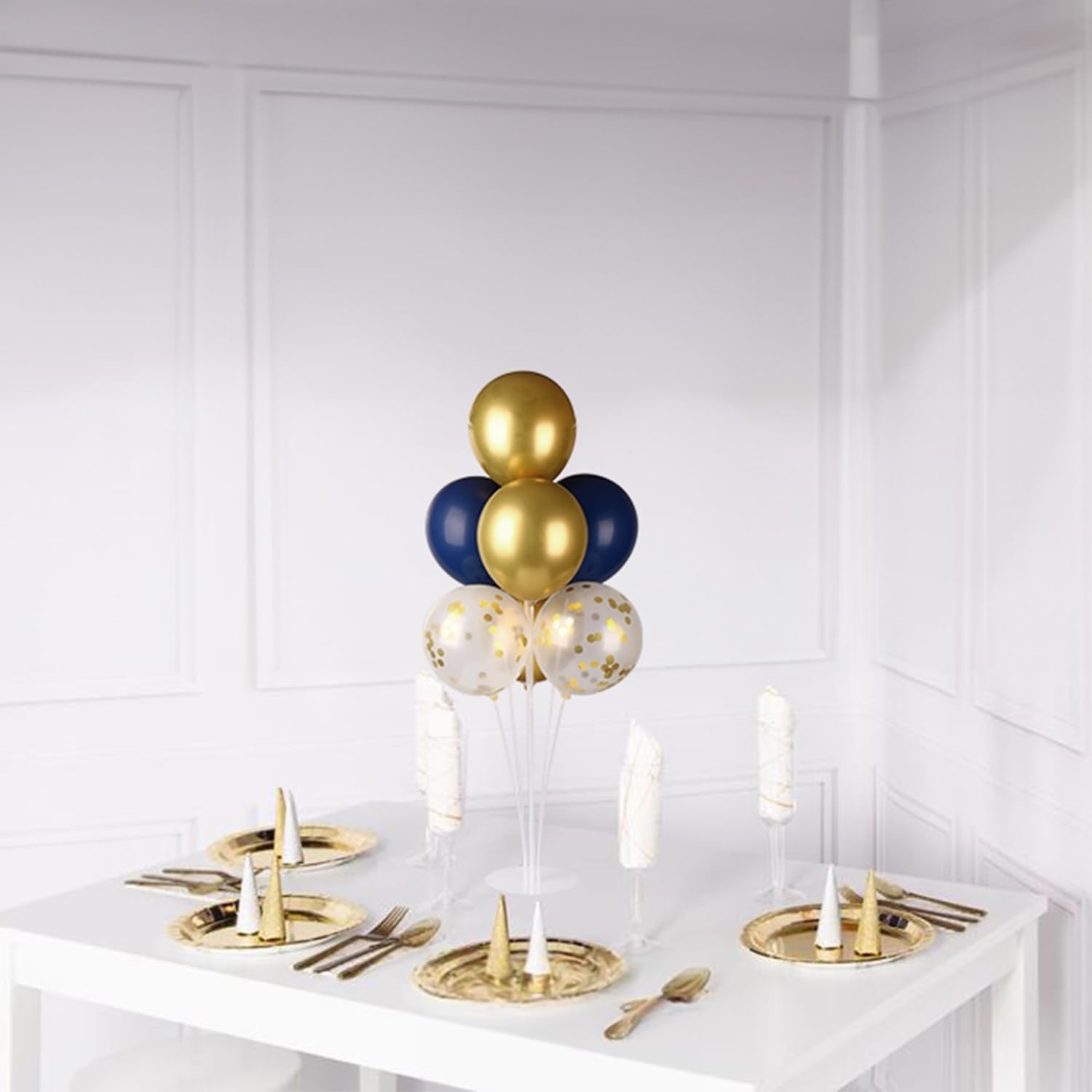 4 Sets Balloon Stand Kit, Balloon Sticks Holder with Navy and Gold Balloons f…