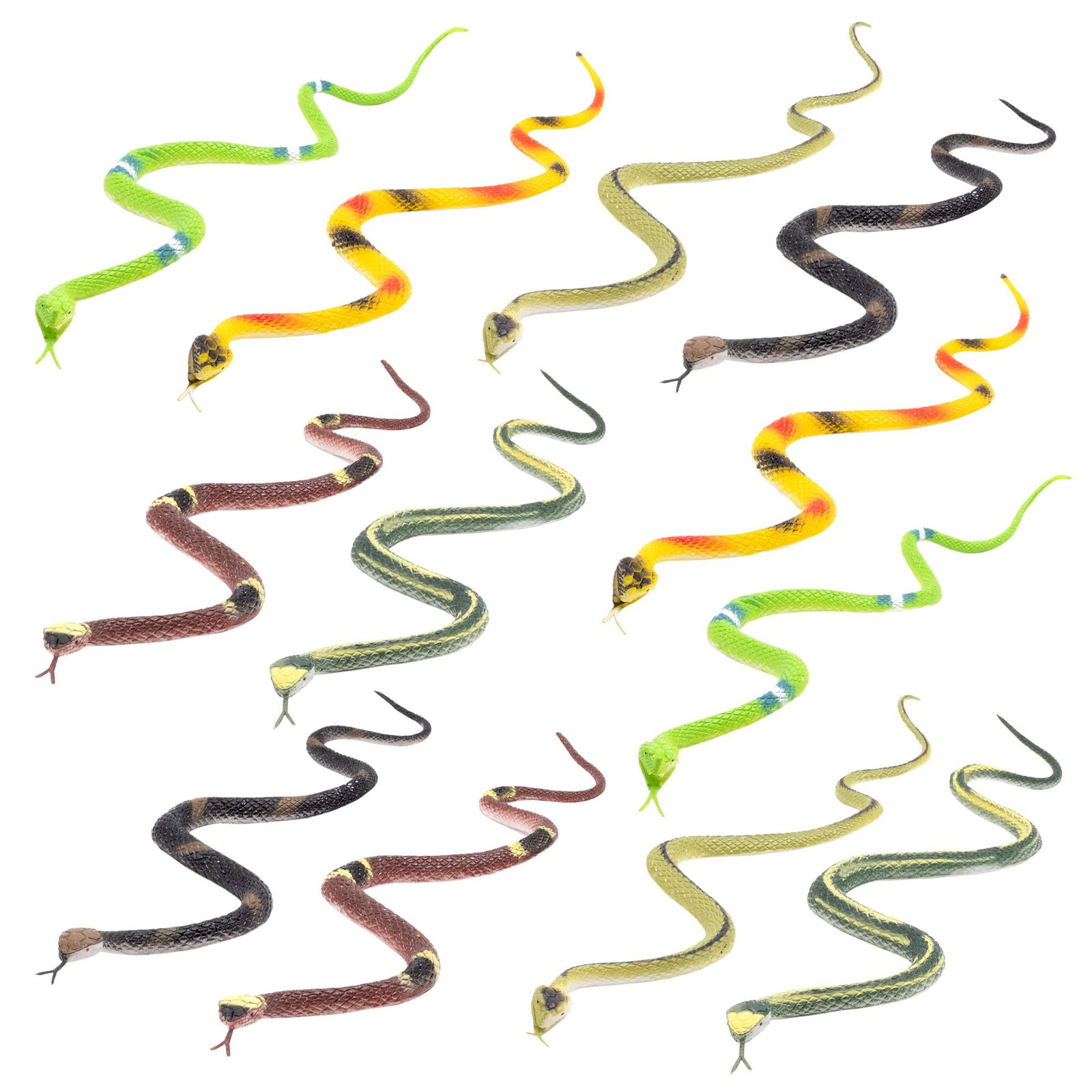 12-Pack Realistic 14” Snake Toys for Outdoor Decor, Pranks, Bird Deterrent