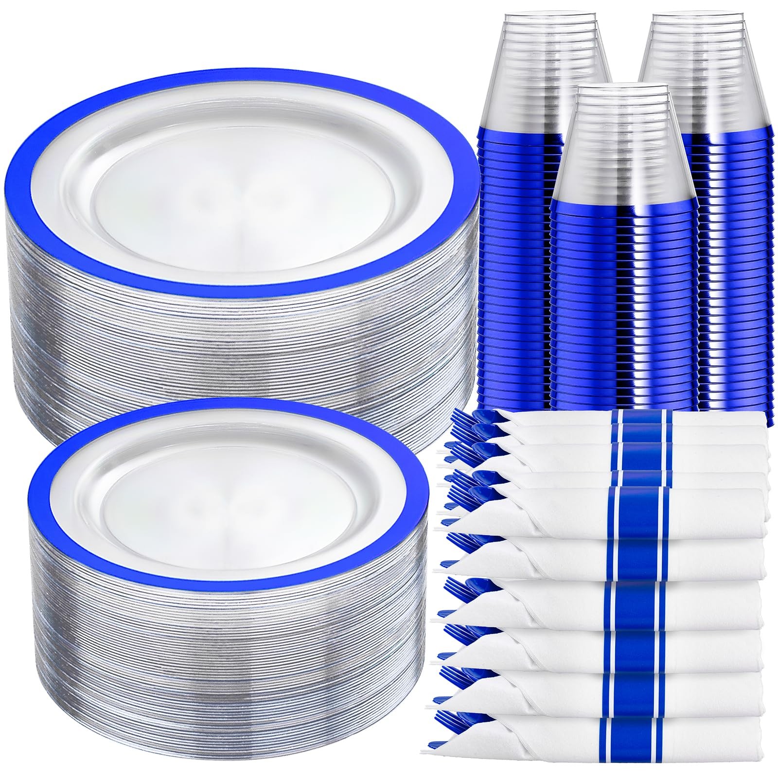 I00000 210 Pcs Dark Blue Plastic Plates, Clear Disposable Plates for 30 Guest…
