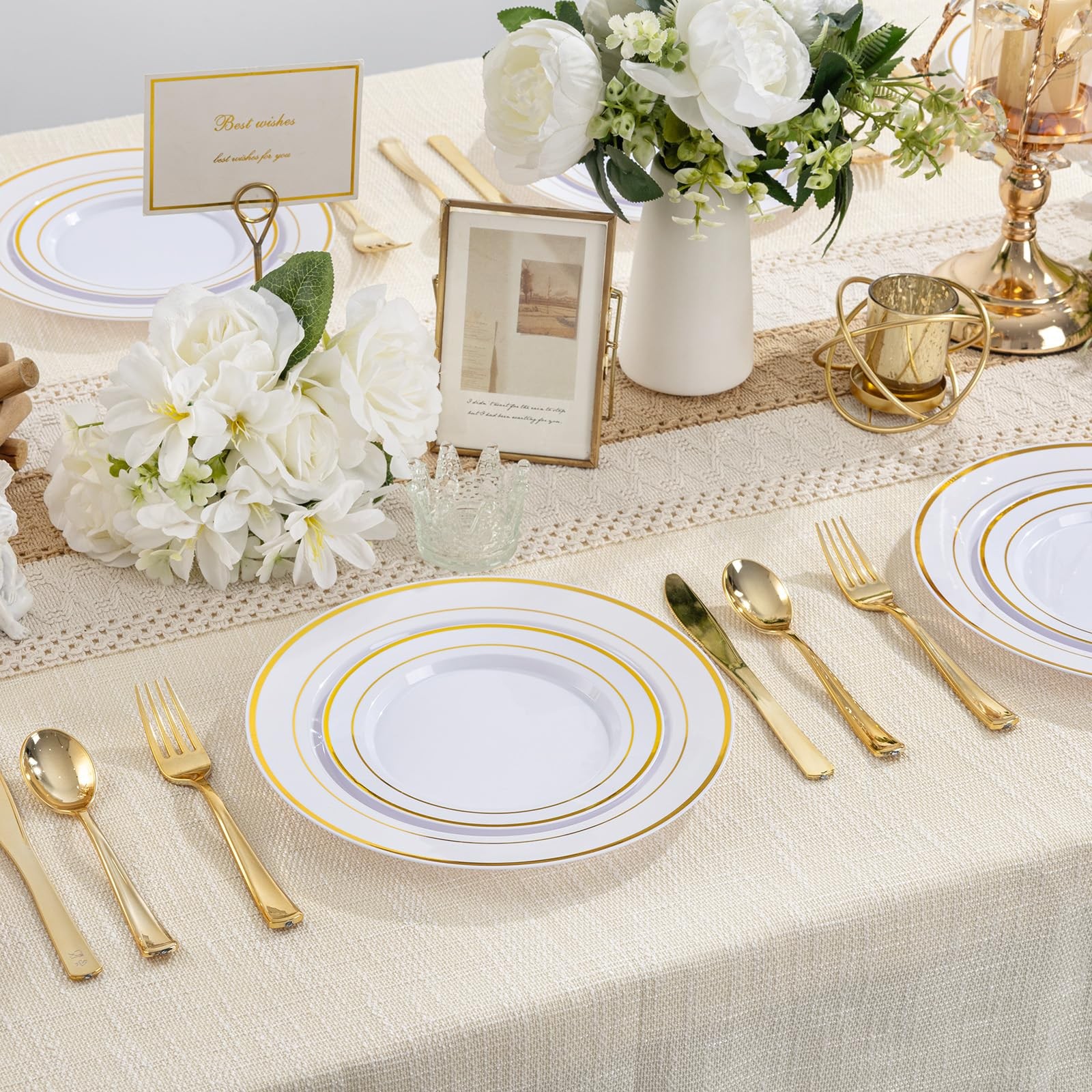 100PCS Gold Plastic Plates, 10 Inch Plates Disposable Dinner Plate Party with…
