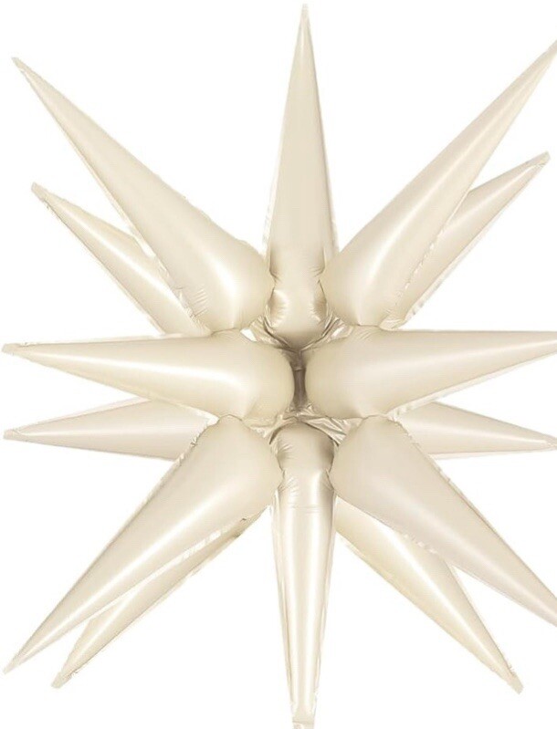 26” White Sand Color Star Explosion Starburst Foil Cone Balloon