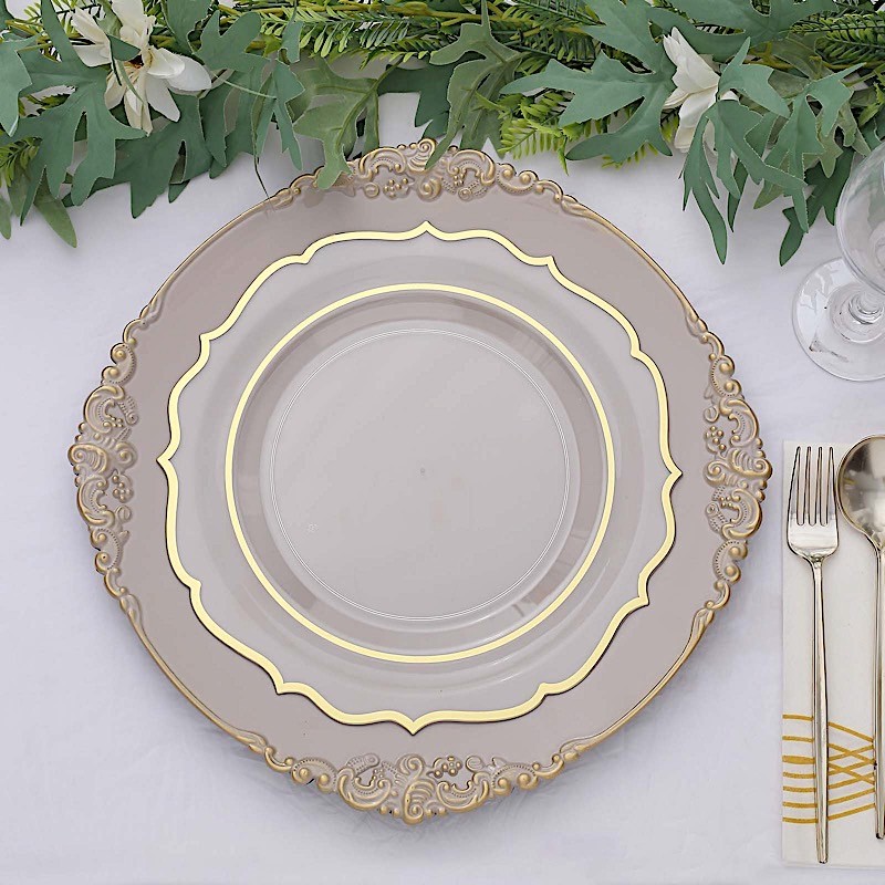 24 NUDE 13″ Round with Embossed Rim Charger Plates Wedding Dinner Supplies