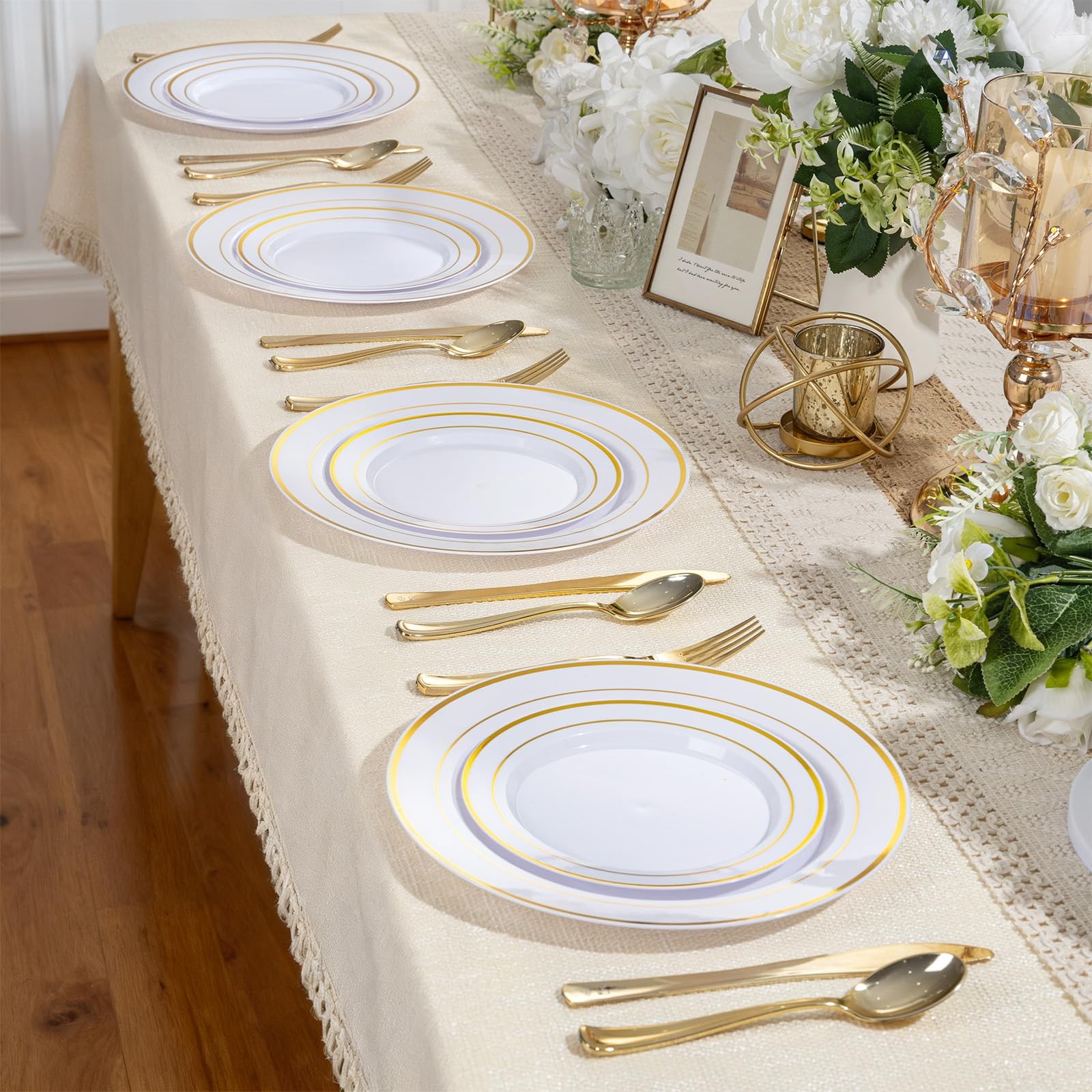 100PCS Gold Plastic Plates, 10 Inch Plates Disposable Dinner Plate Party with…