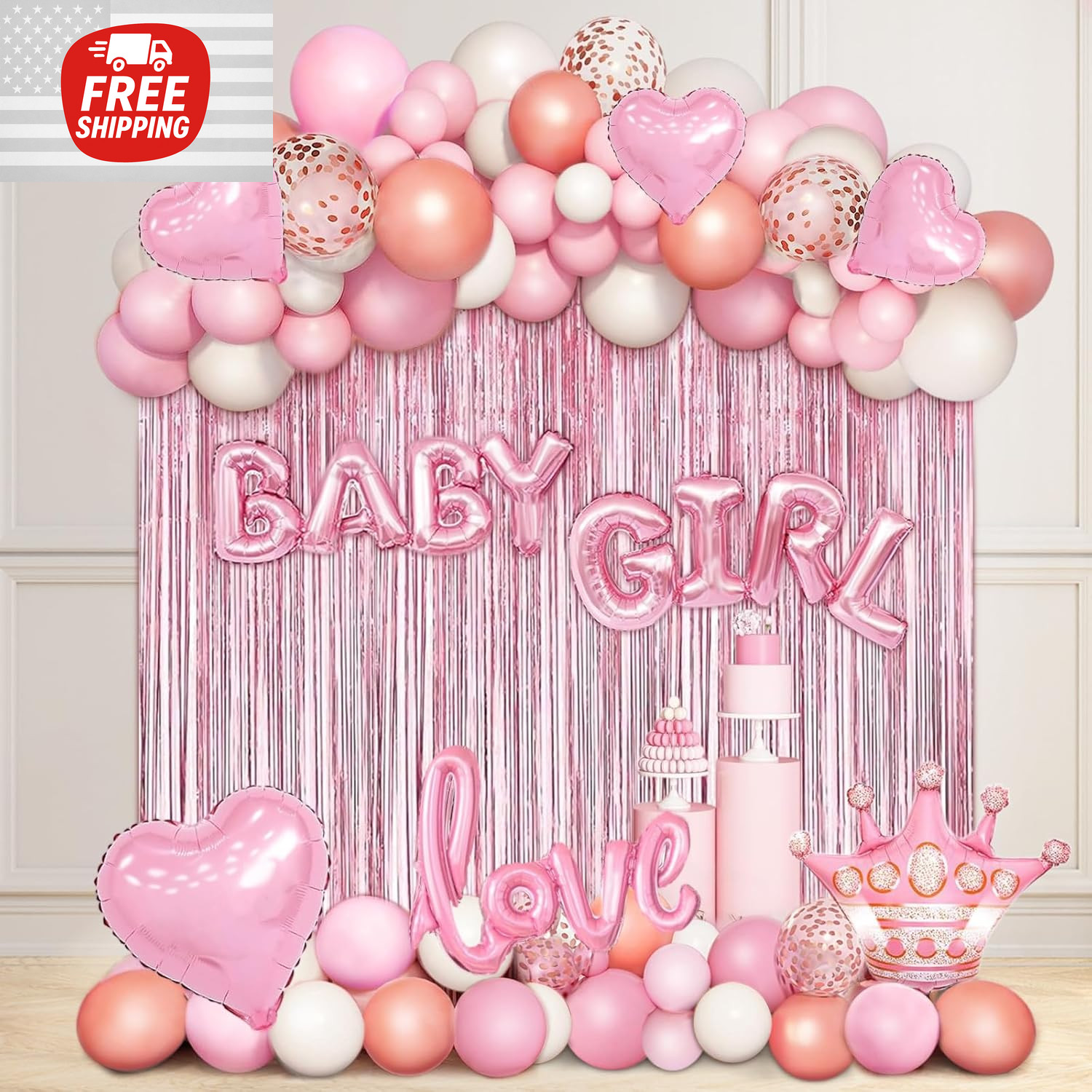Baby Girl Pink And White Decorations For Shower Party Balloons Set Clearance