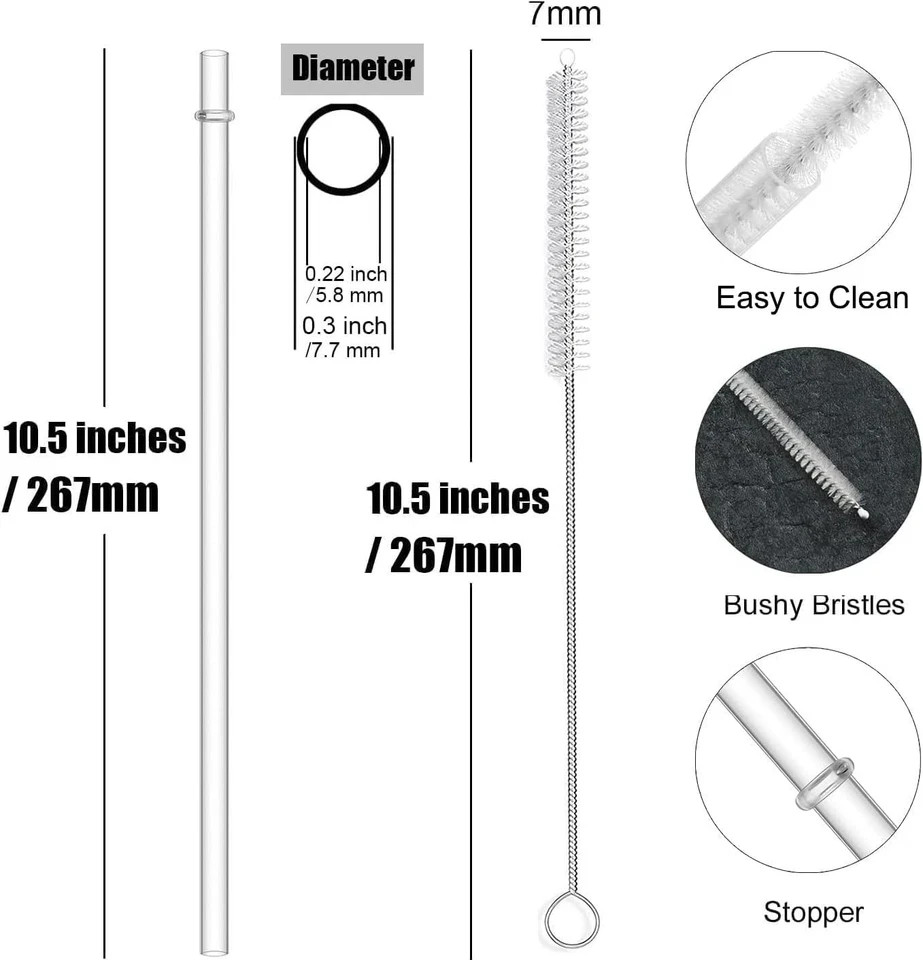 12 Pack Clear Reusable Straws Universal Fit for 16–30 oz Tumblers BPA Free Repla