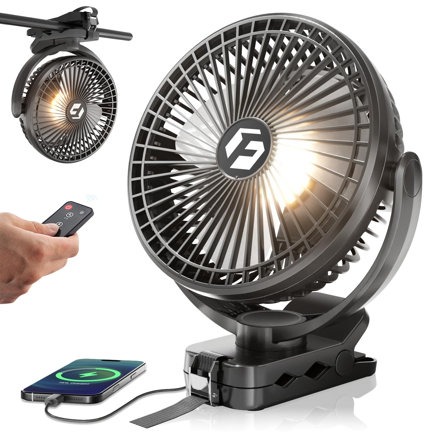 FRIZCOL 24000mAh 8 Inch Portable Clip On Fan,Battery Operated Golf Cart Fan with