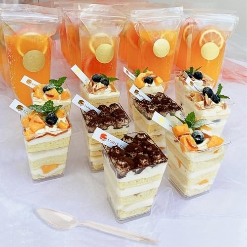 50Pack 5Oz Plastic Dessert Cups with Lids and Spoons, Reusable Clear Parfait App