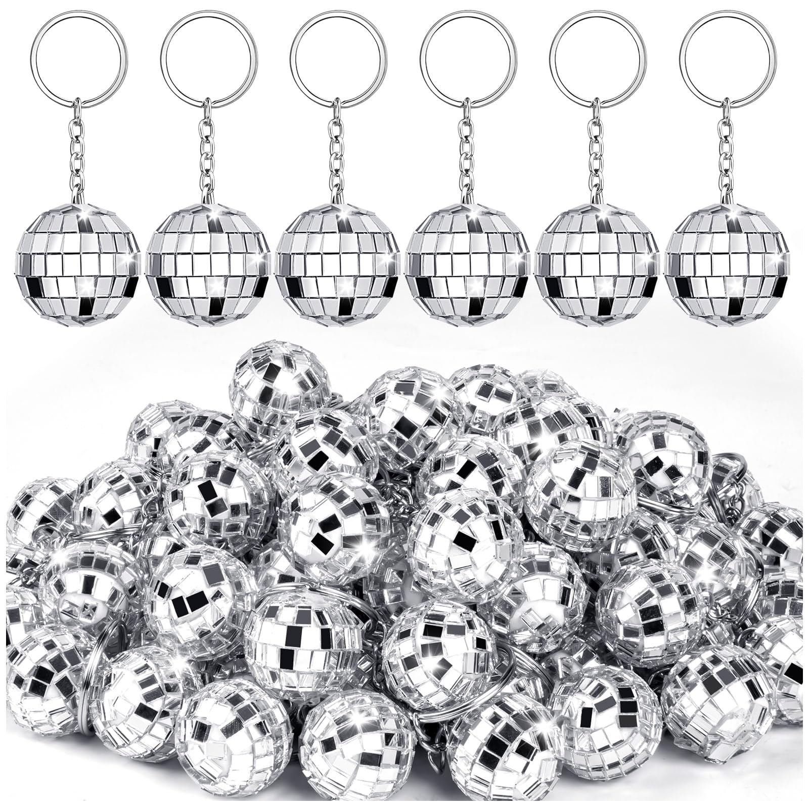 25Pcs Disco Ball Keychain, Mini Silver Disco Ball Key Chain Party Favors for …