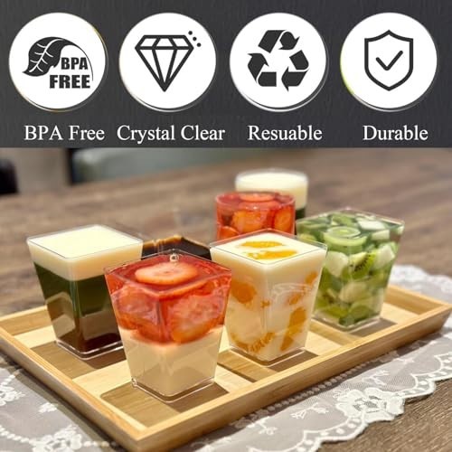 50Pack 5Oz Plastic Dessert Cups with Lids and Spoons, Reusable Clear Parfait App