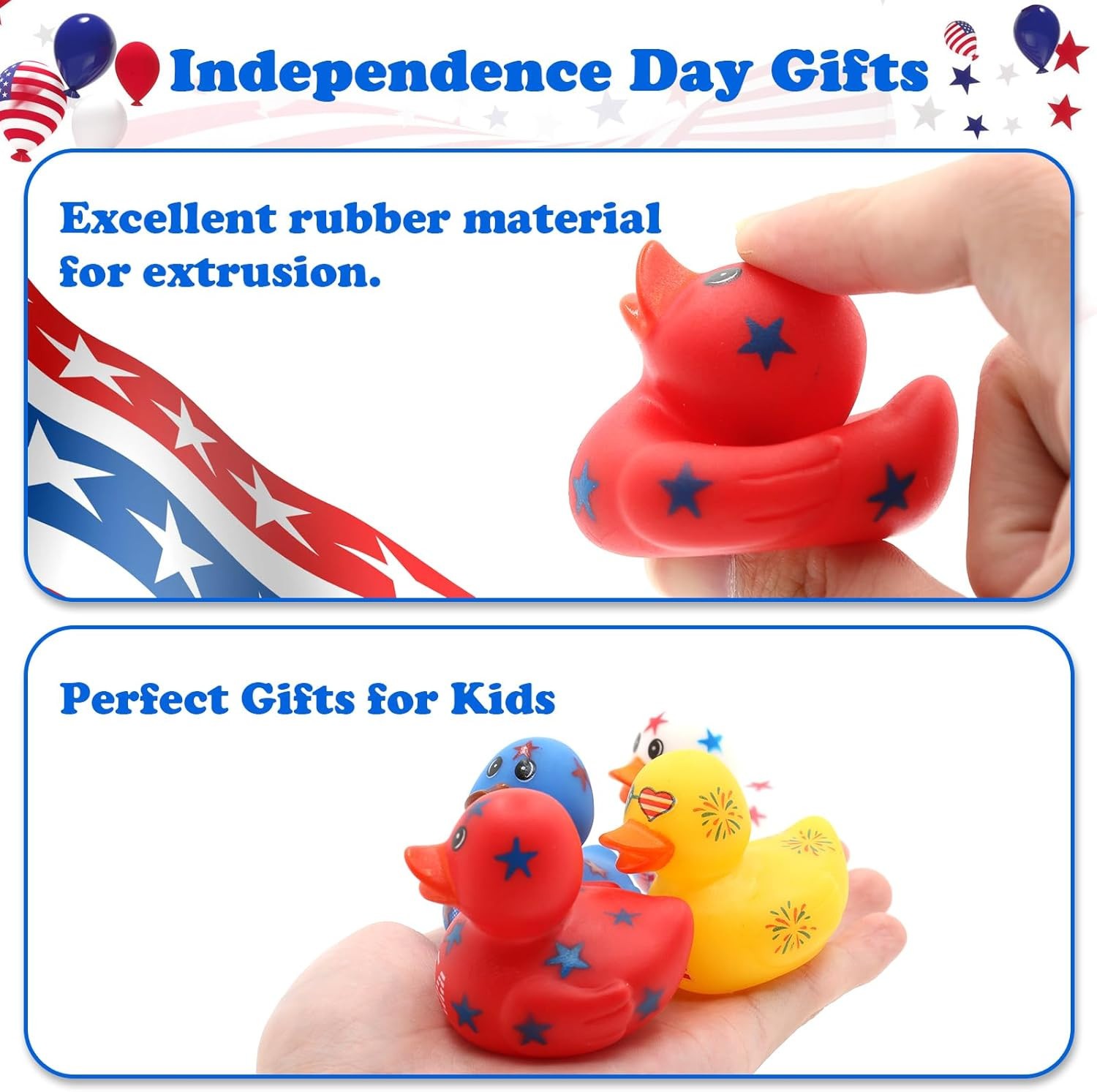 4PCS – 2″ Patriotic Rubber Ducks, USA, Random Sets, 4 Diff Ducks in Each Set
