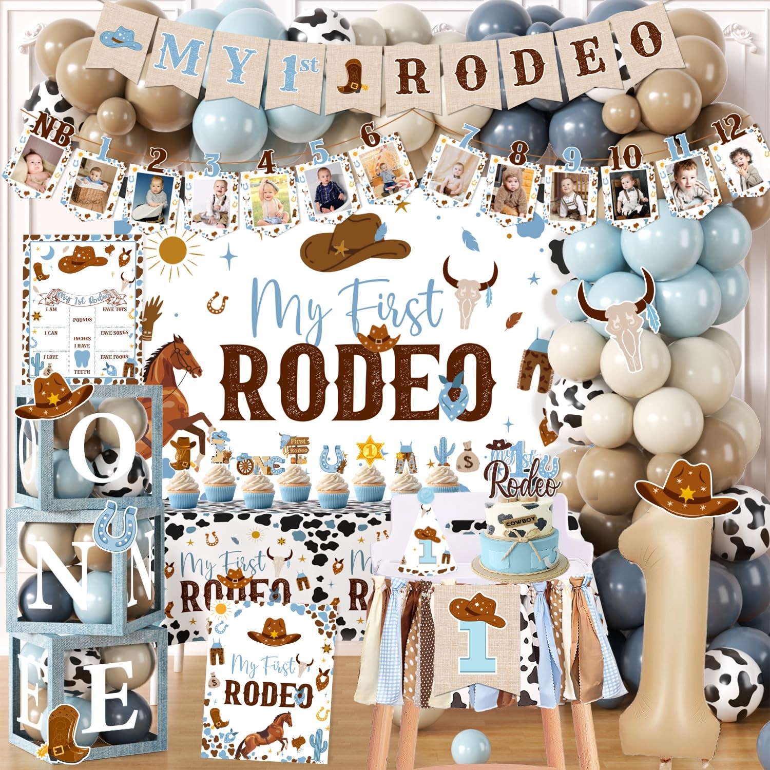 My First Rodeo Decorations Boy,1st Birthday Cowboy Party Supplies-1st First R…