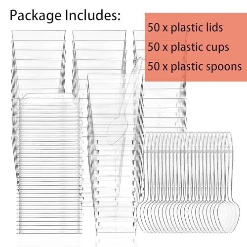 50Pack 5Oz Plastic Dessert Cups with Lids and Spoons, Reusable Clear Parfait App