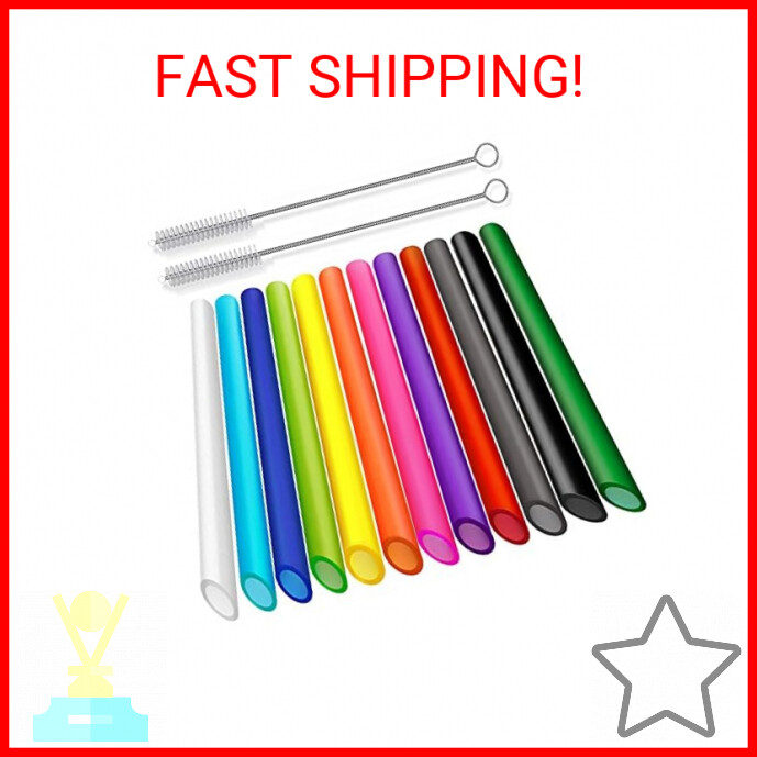 ALINK 12 PCS Reusable Boba Straws, 13 mm x 10.5 inch Long Wide Colored Plastic S