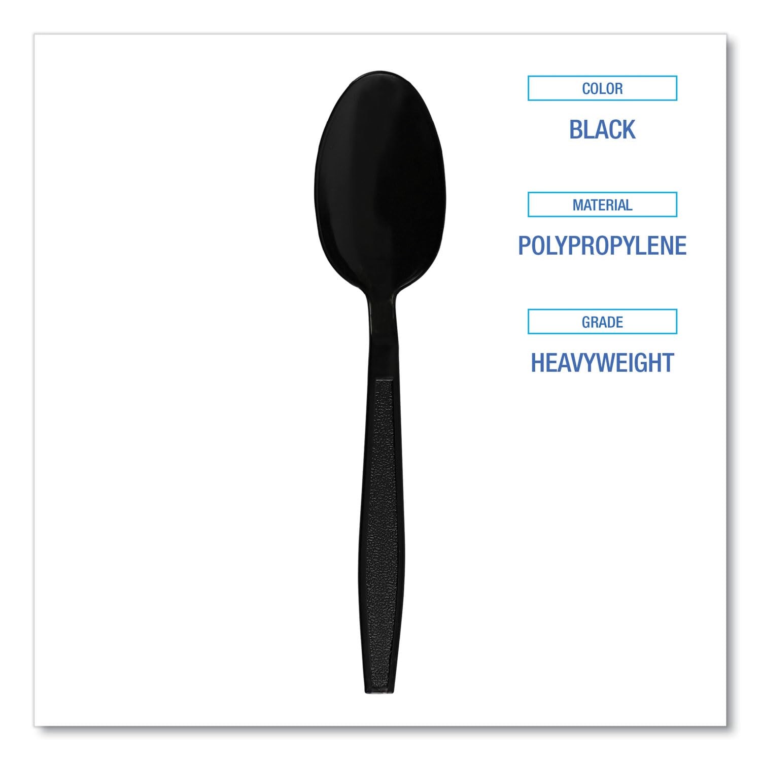 1000 PCS Black Heavyweight Polypropylene Plastic Cutlery Teaspoons Disposable