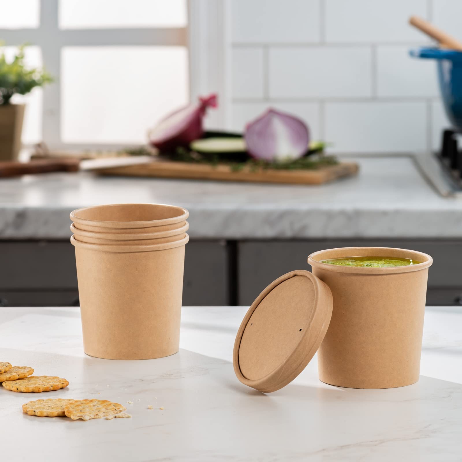 16 oz. Kraft Paper Food Containers with Vented Lids – [50 Count] To Go Hot So…