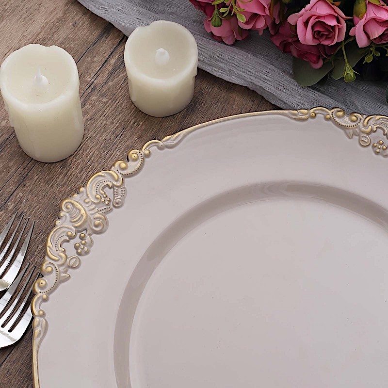 24 NUDE 13″ Round with Embossed Rim Charger Plates Wedding Dinner Supplies