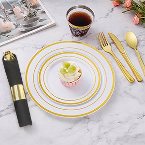 100 Pack Pre Rolled Gold Plastic Silverware Set,Wrapped Plastic Cutlery Set with