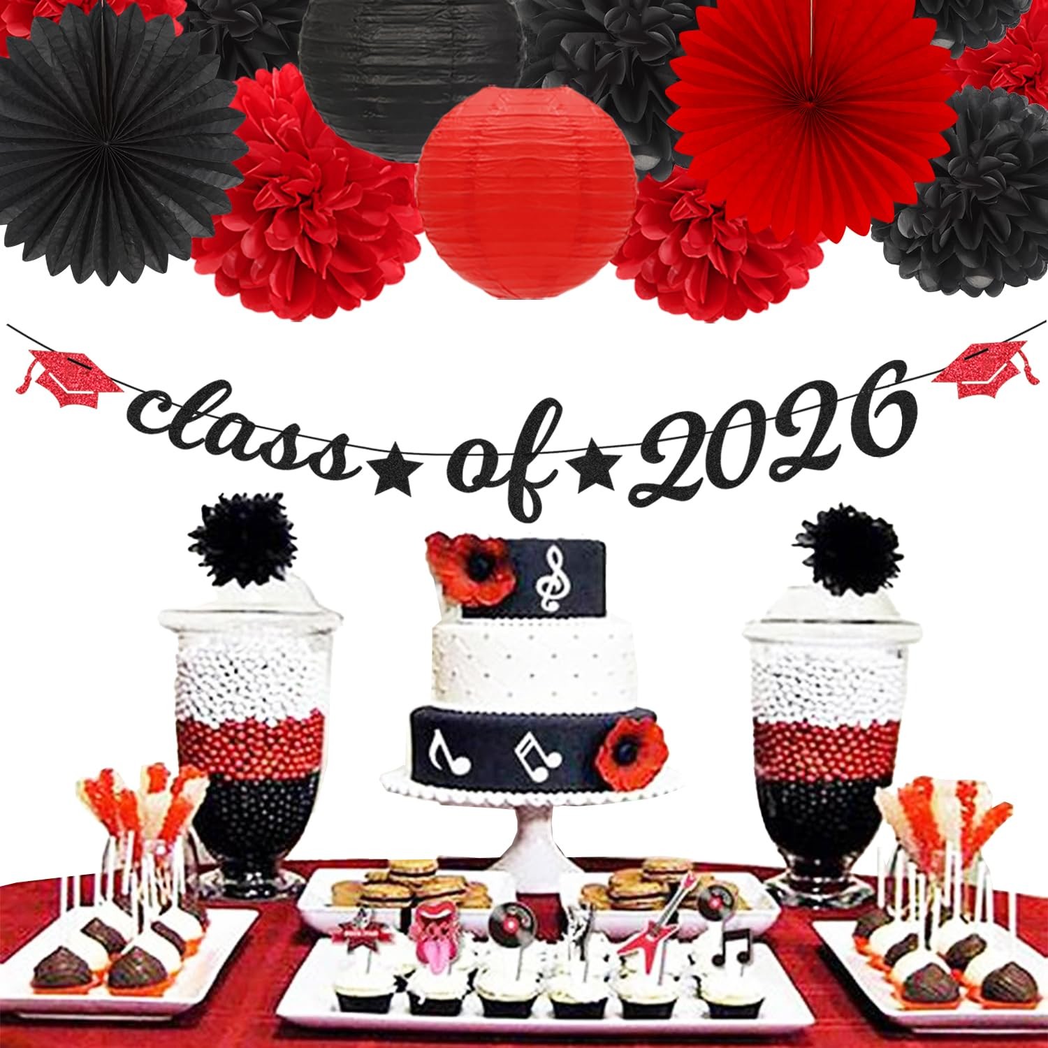 Black-Red 2026 Class-Congratulations Graduation Party-Decorations – 22pcs Hig…