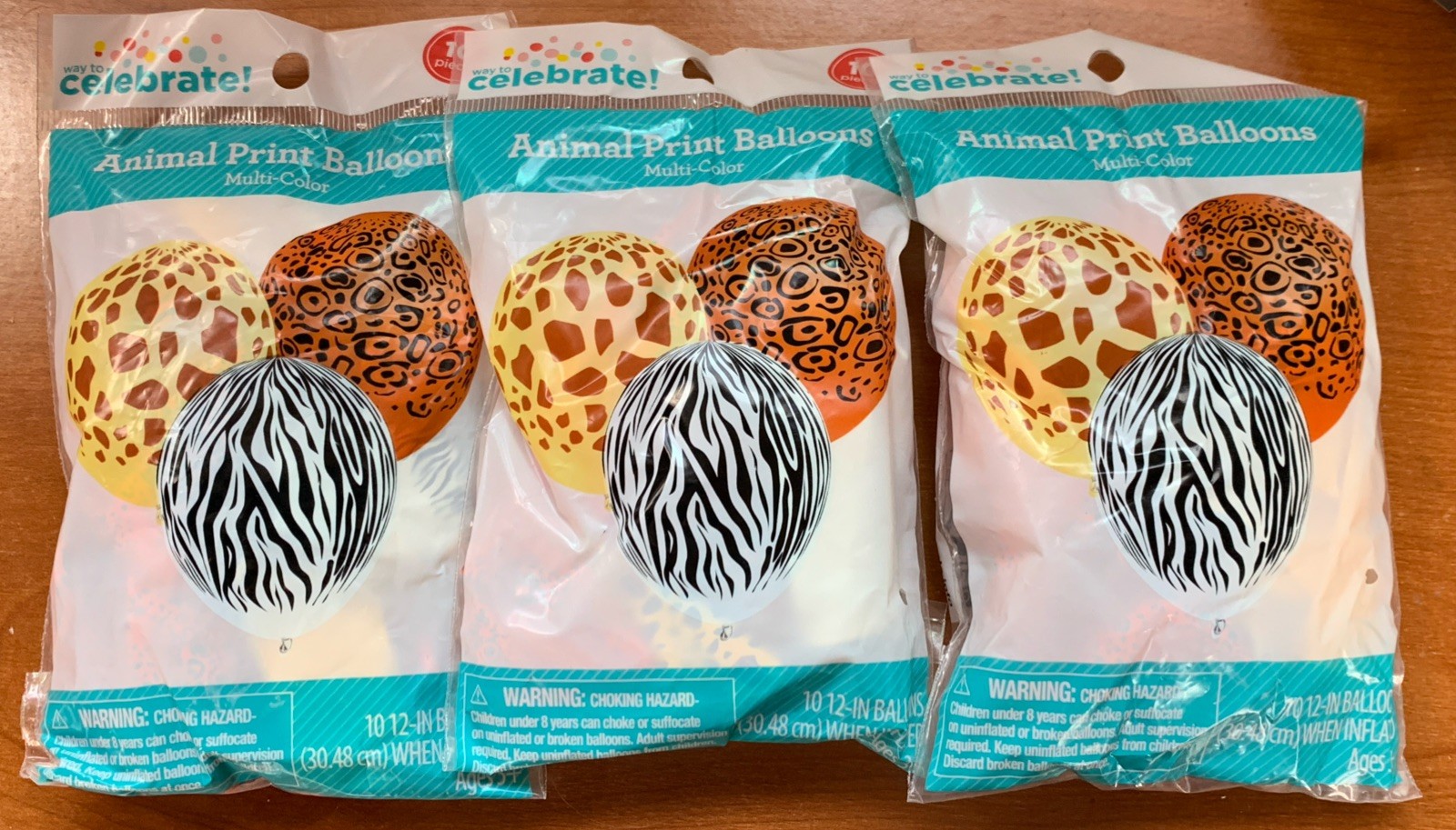 Lot 3 Animal Print Balloons Safari Jungle Party Decorations Zebra Leopard Tiger