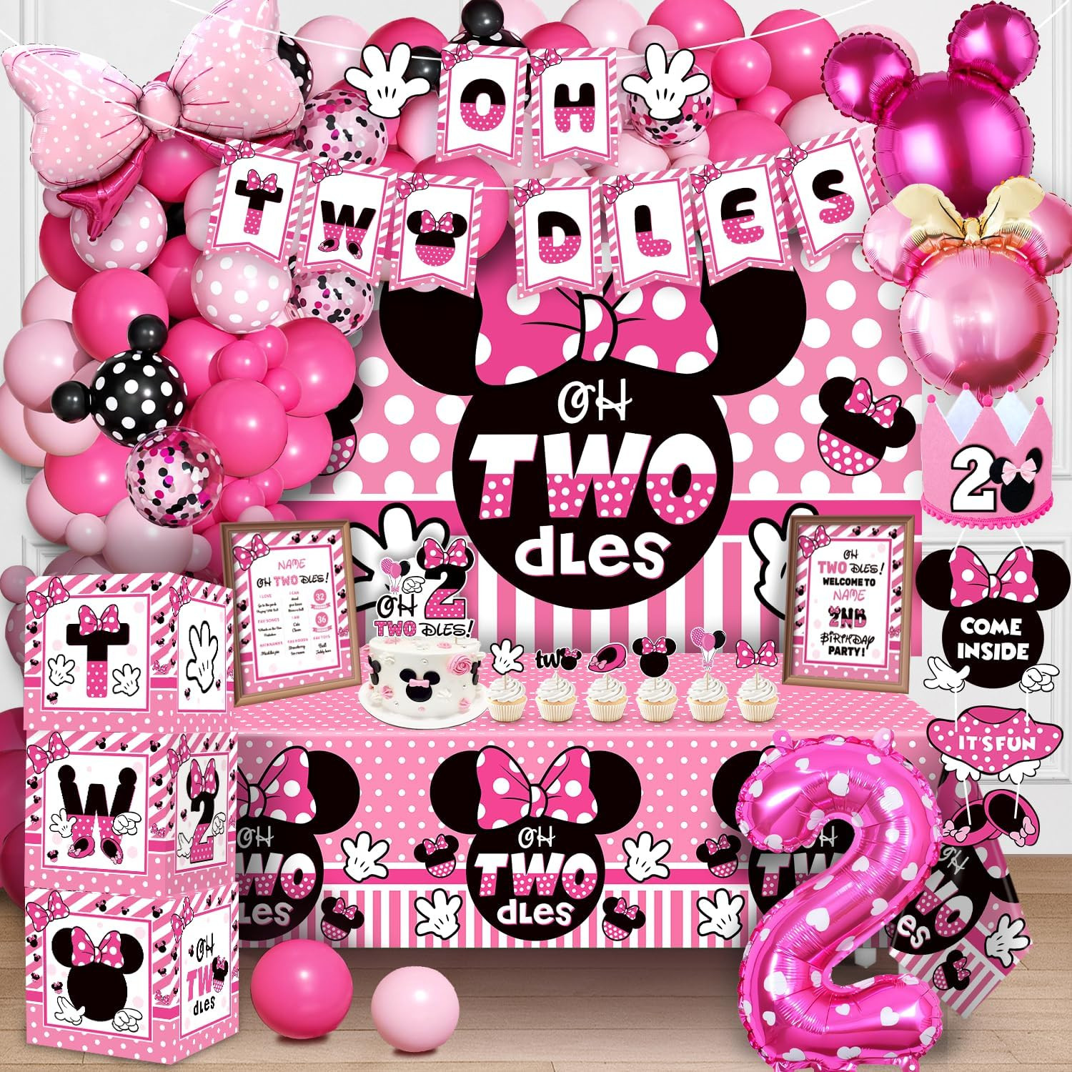 Oh Twodles Birthday Party Supplies Girl, 2Nd Birthday Decorations for Girl, 150