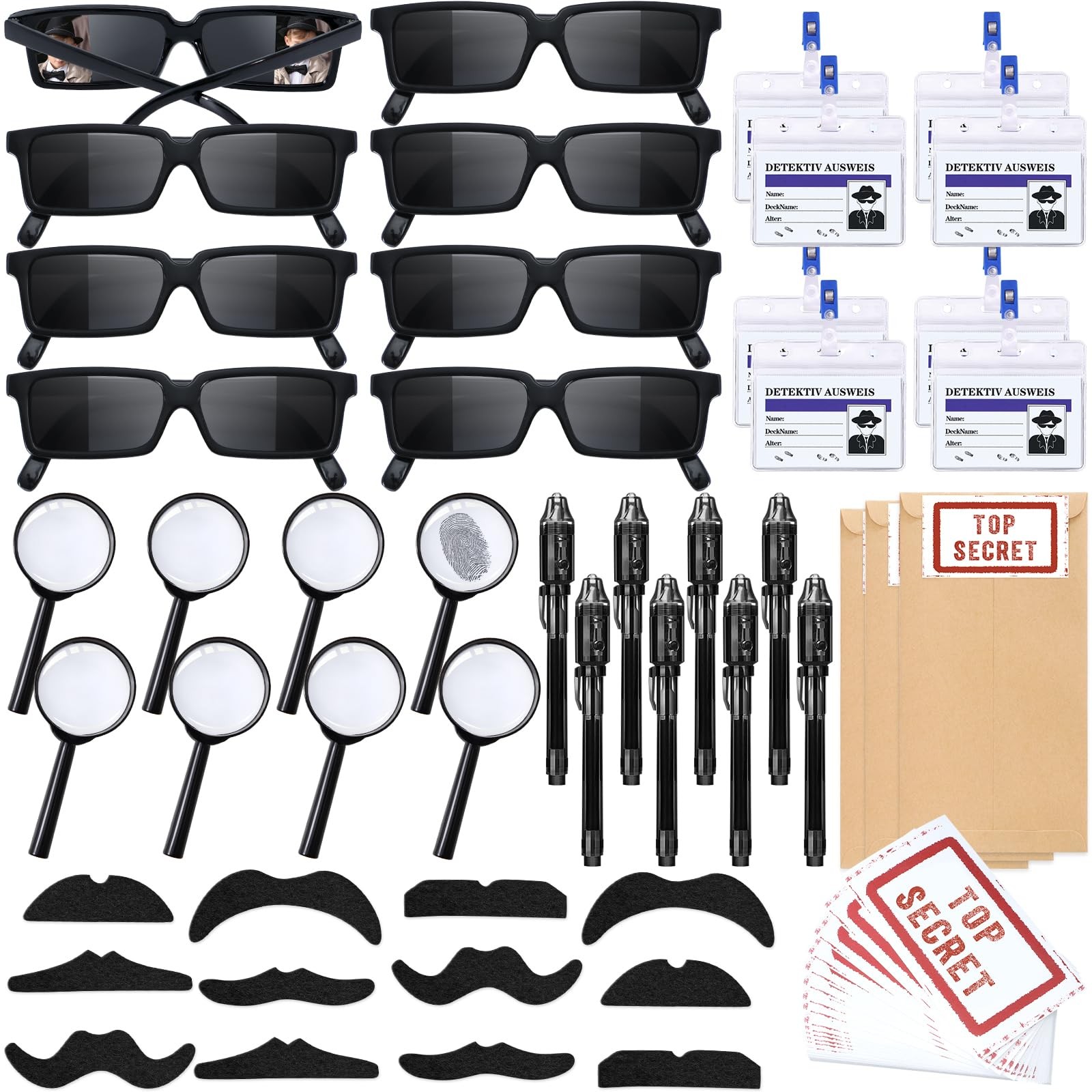 Spy Detective Party Favors Kids Glasses Ink Pen Magnifying Glass Card