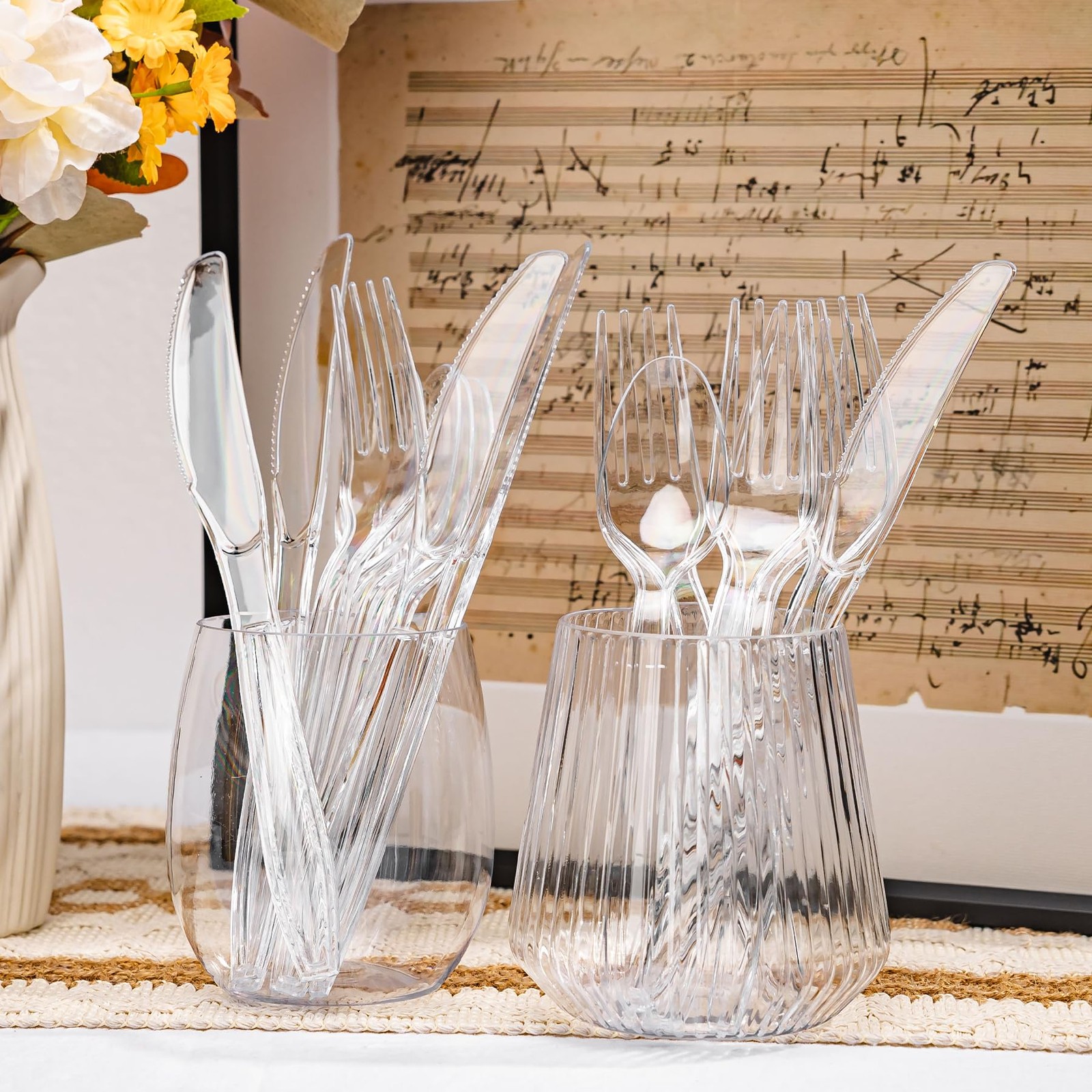 400 Count Clear Plastic Silverware, Extra Heavy Duty Plastic Utensils Set Inc…