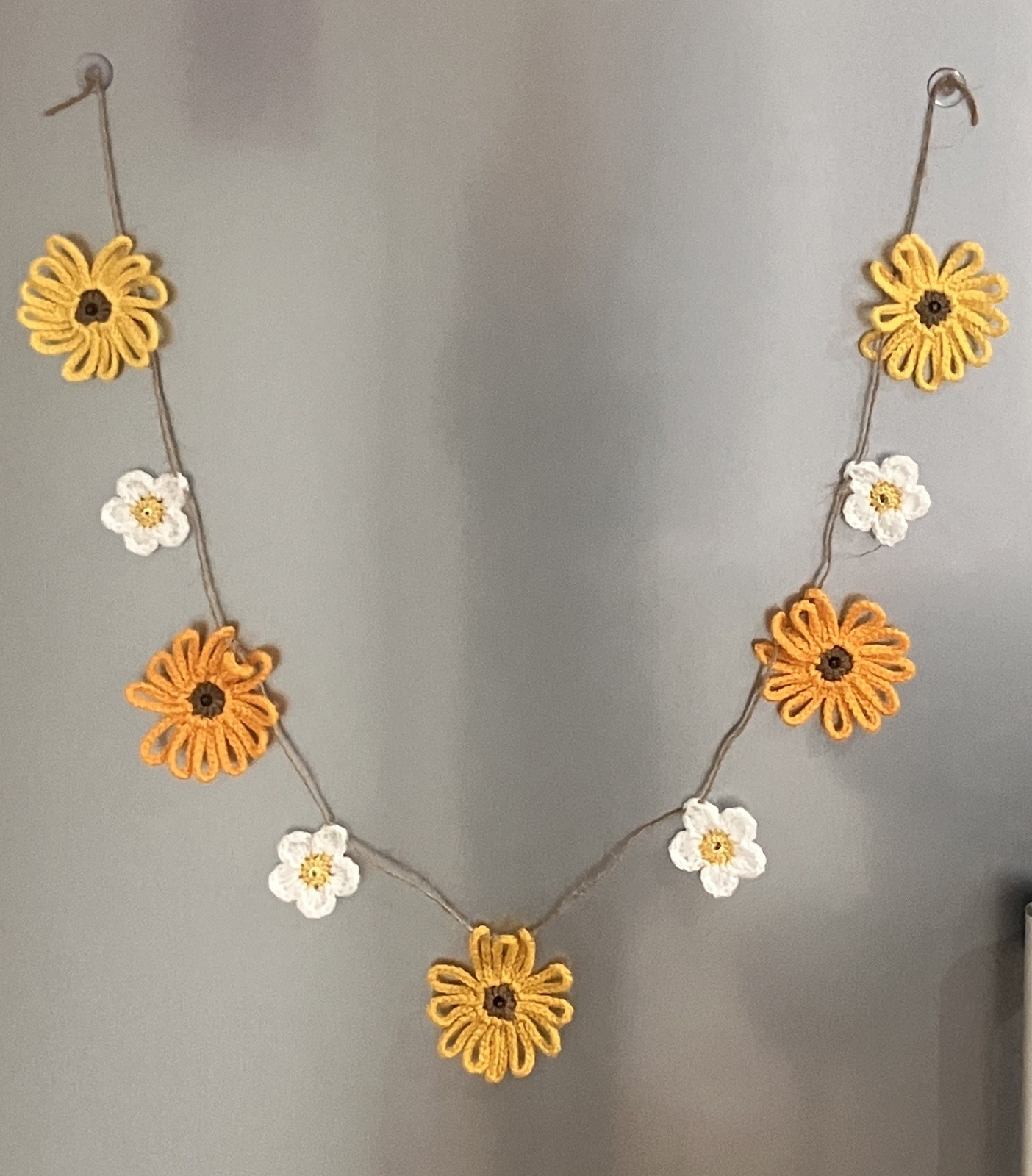 🌻🌼 New hand Crochet Sunflower Daisy jute Bunting Window camper caravan Gift