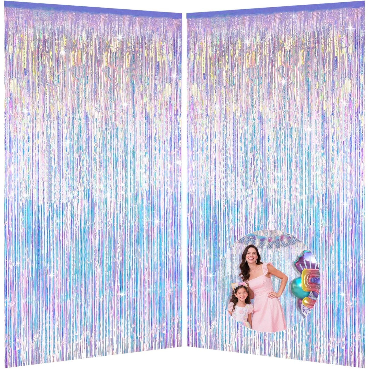 3.28×6.56ft 2 Packs Iridescent Party Decorations Fringe Backdrop Sparkling