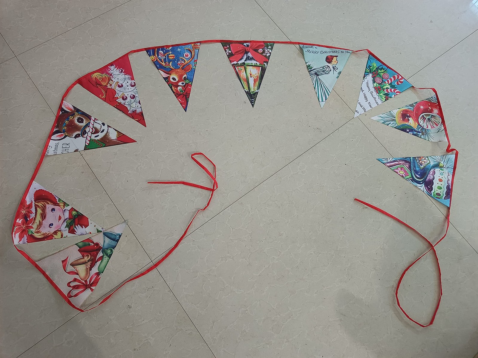 Vintage Style Christmas Bunting Banner – Retro Xmas Garland 8.04ft, X-2