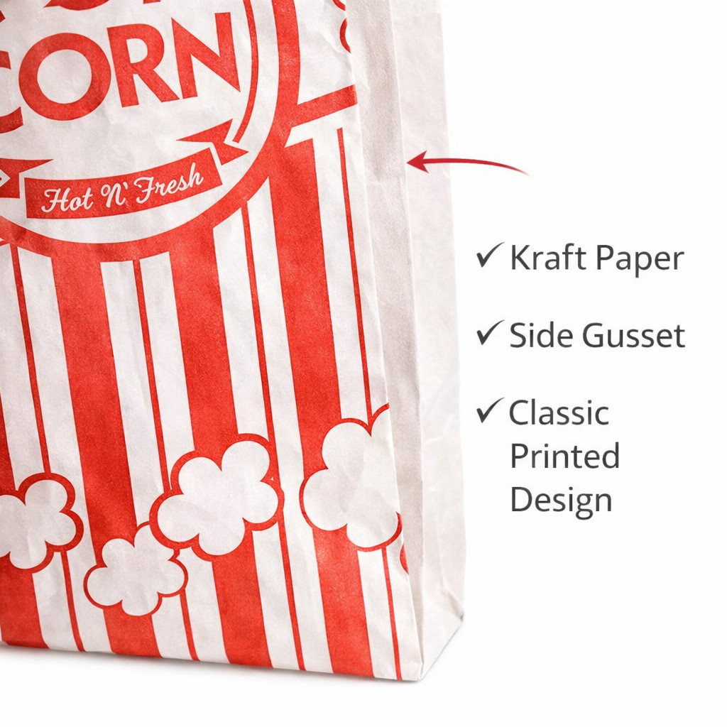 Carnival King #4 Popcorn Bags Kraft Paper 1.1oz Concession 3.75×1.75×9.5 1000