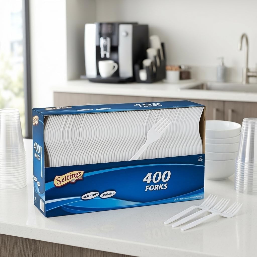 Disposable Plastic Forks 400 Count – Heavy Duty White BPA-Free Plastic Cutler…