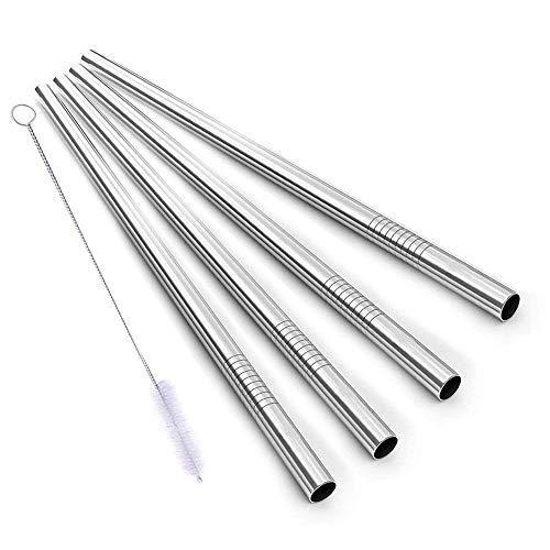 ALINK Stainless Steel Smoothie Straws, 9″ X 8mm Set of 4 with Cleaning Brush