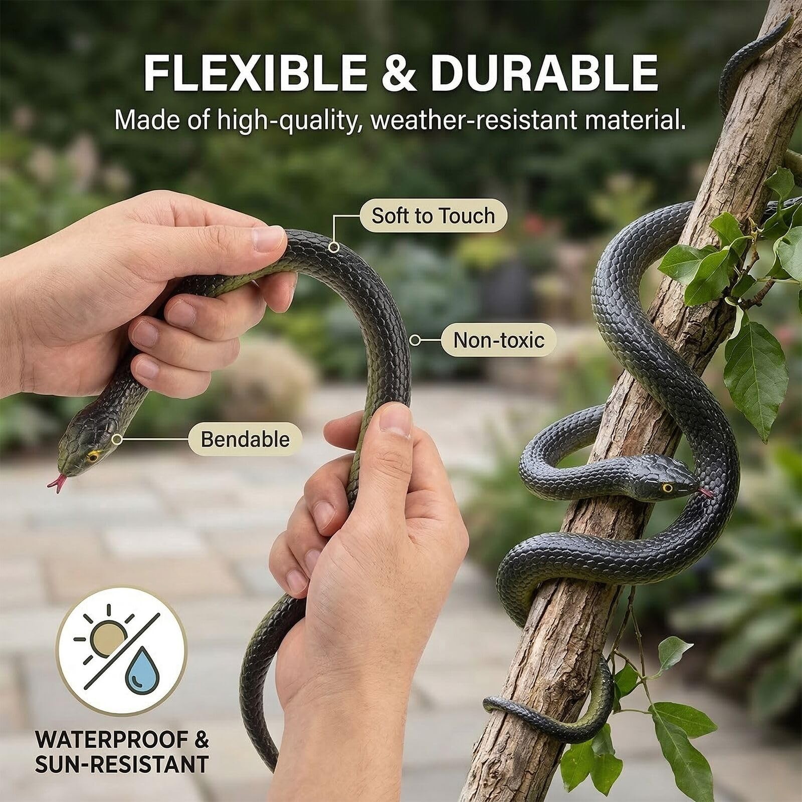 3 Pieces Large Realistic Rubber Snakes, Halloween Scary Toy Fake Black Mamba
