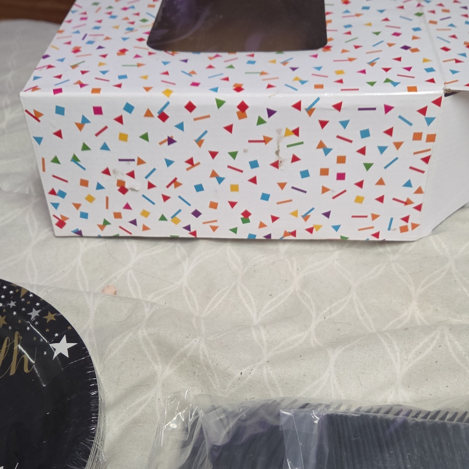 40th Birthday Party Tableware Set, Black/Gold/White Stars, Paper & Plastic