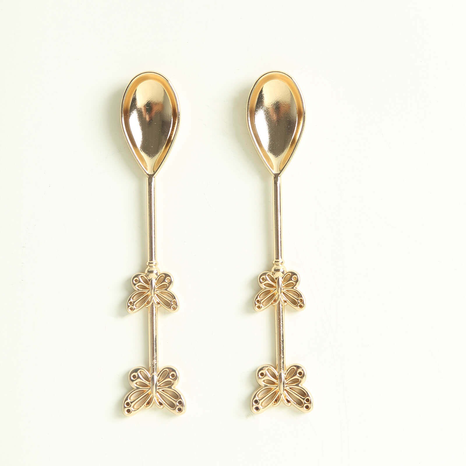 10 Gold Metal Butterfly Handle Coffee Spoons in Clear Top Black Gift Box Party
