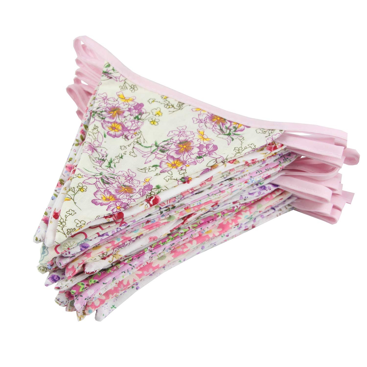 10M/32Ft Triangle Bunting Banner, 36 Pcs Cotton Fabric Flags Pennant Garlands…