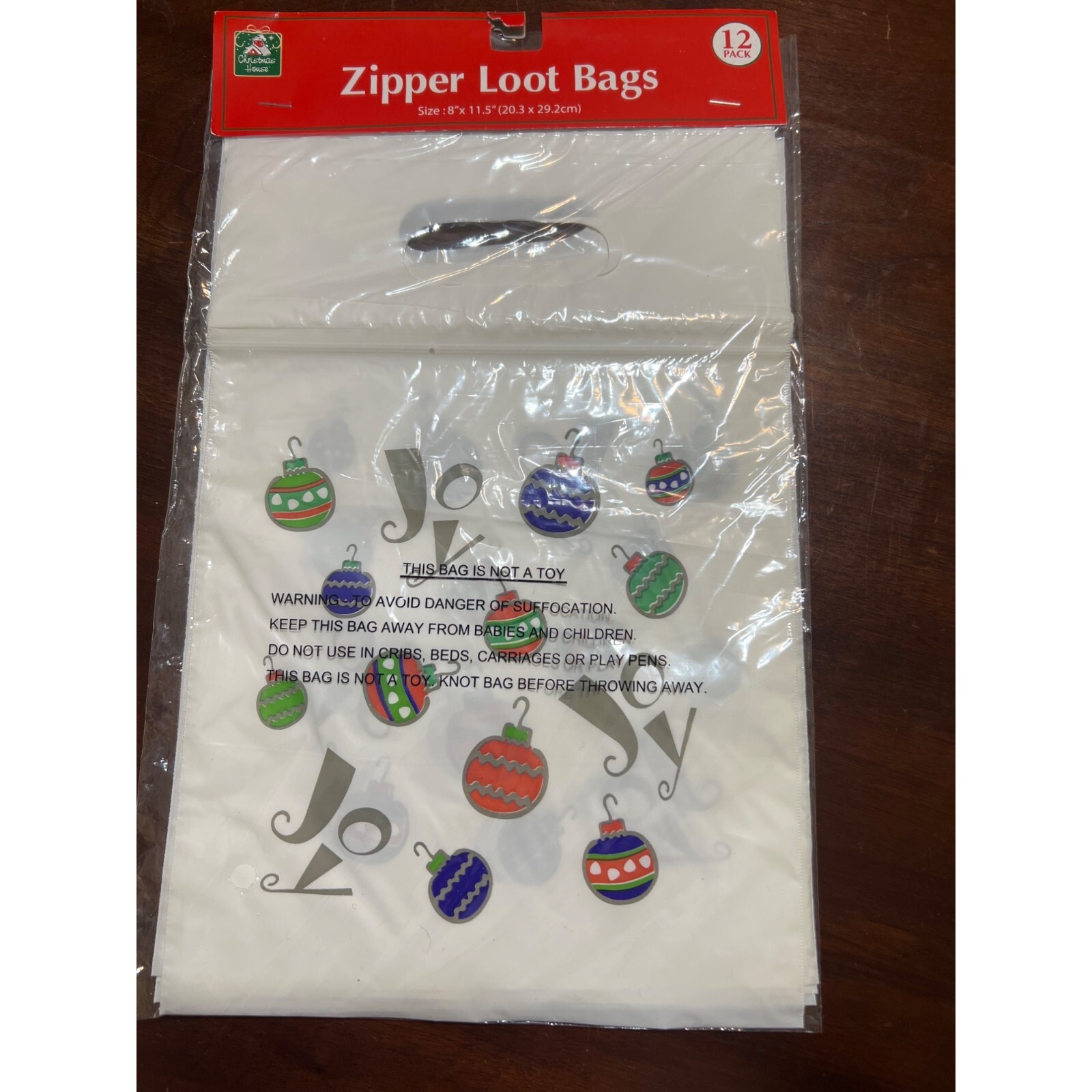 Christmas House Zipper Loot Bags Treat Bags 12 Pack 8″ x 11.5″ Ornaments NEW