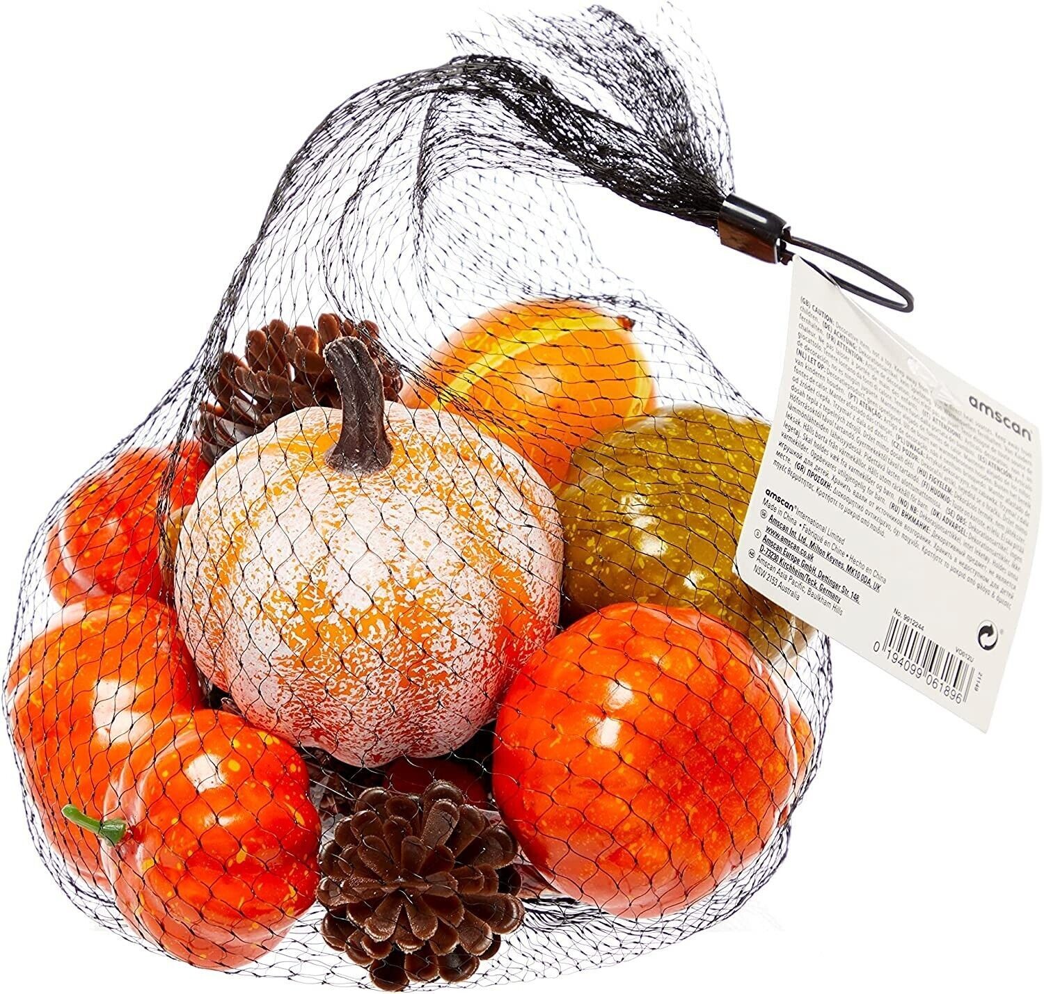 128pc Rustic Pumpkin Decoration Set Artificial Pumpkins Leaves Acorns Pinecones