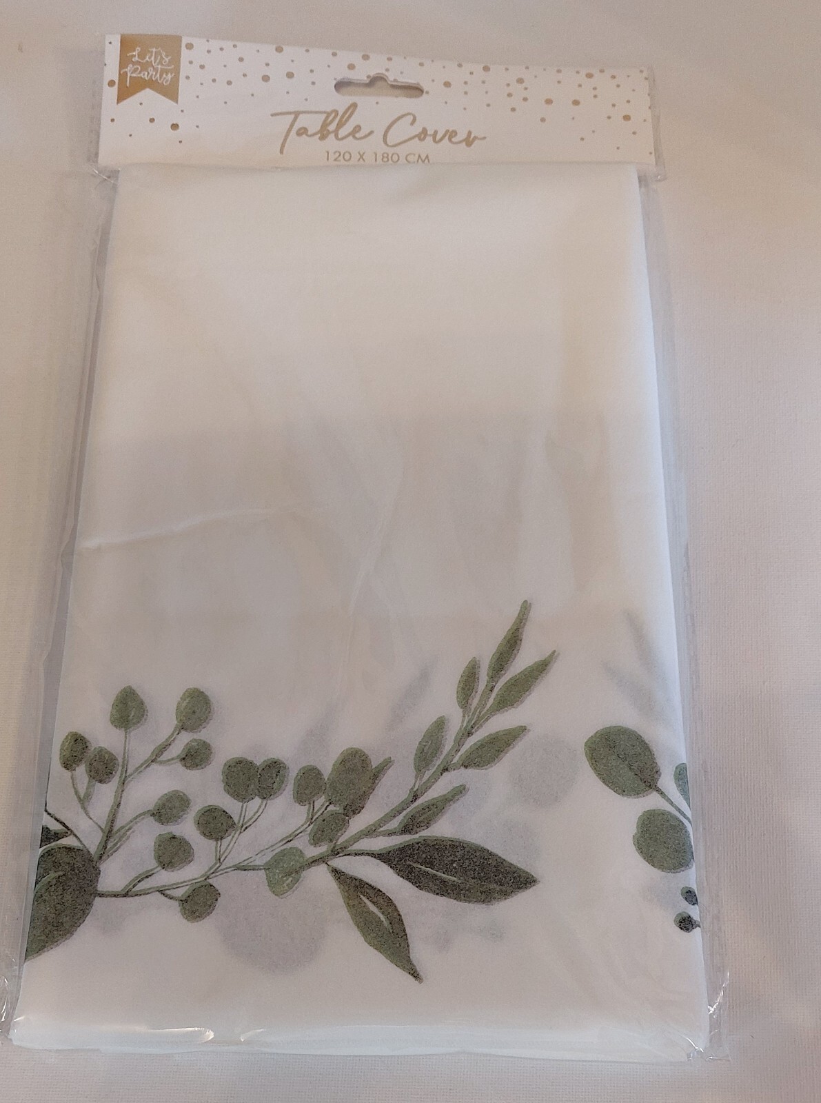 1 SOFT TABLE COVER or 15 PAPER NAPKINS Gold CELEBRATE Contemporary Green Leaves
