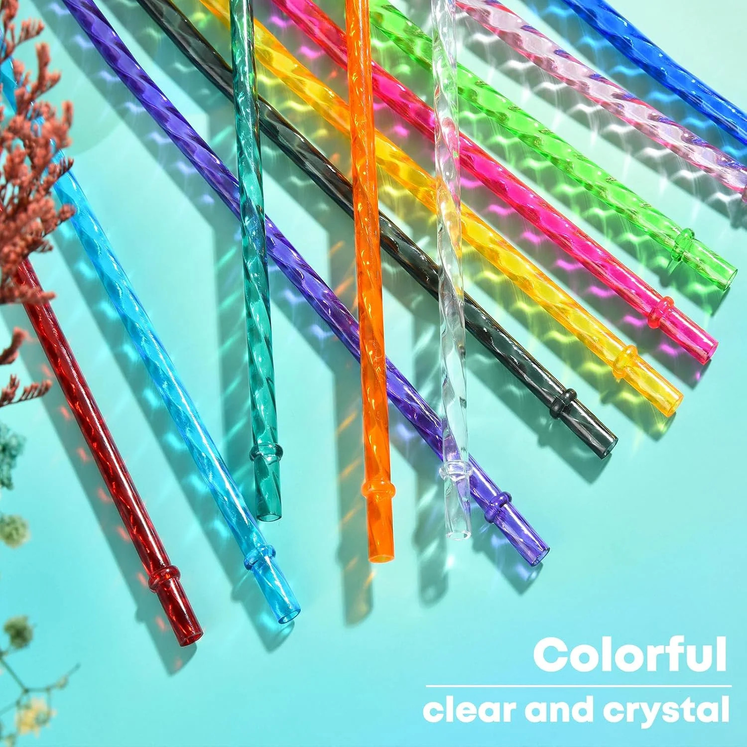 ALINK 12-Pack Reusable Plastic Clear Swirl Straws, 13″ Extra Long Colorful Hard