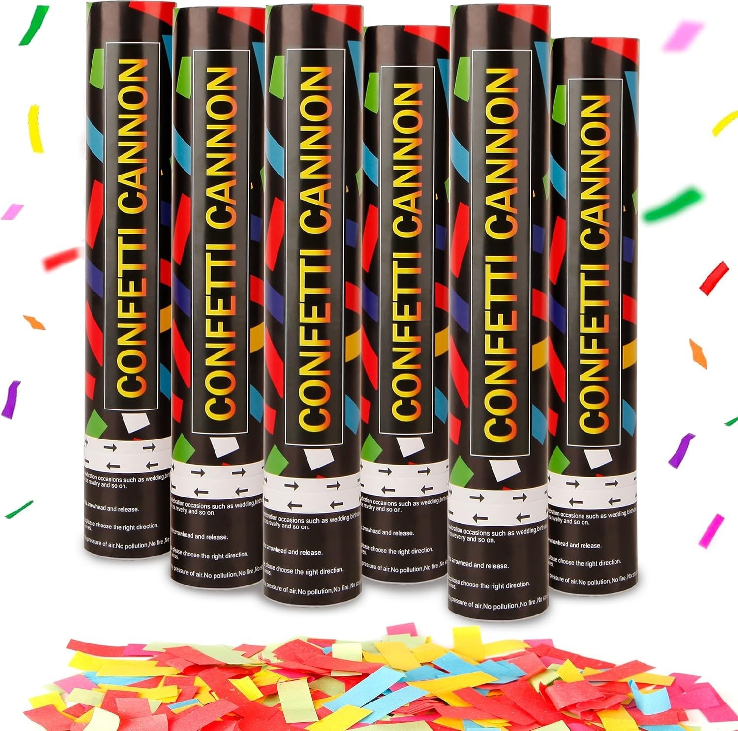 Celebration Ready: 6 Pack 12 Inch Multicolor Confetti Cannons for Any Occasion