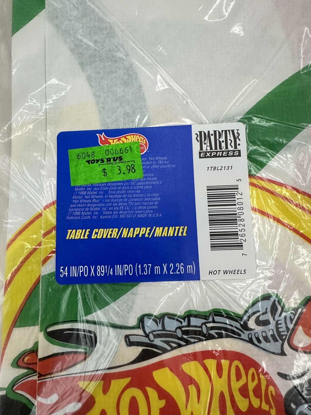 Vintage Hot Wheels Table Cloth Cover 54″ x 89″ NOS 1998 Party Express Toys R Us