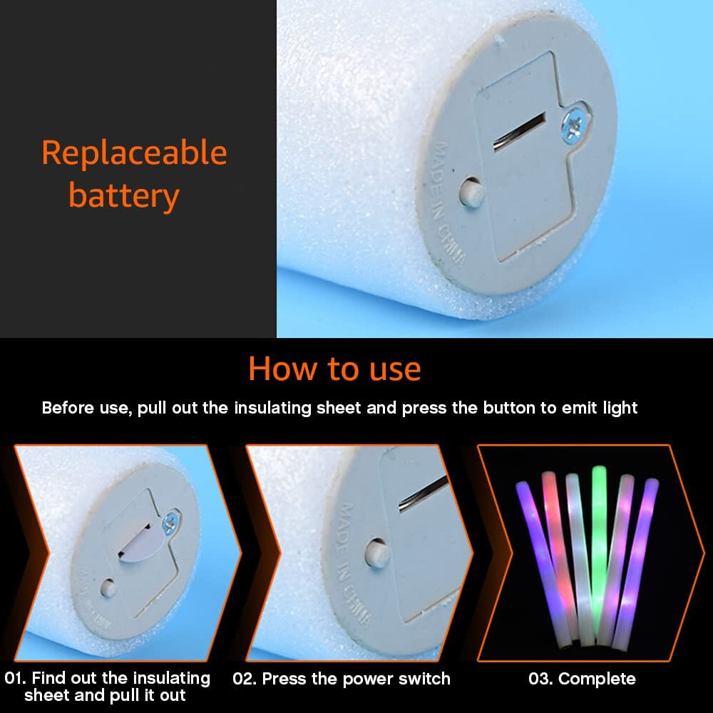 100-500 LED Light Up Foam Sticks Wand Rally Batons DJ Flashing Glow Stick Party